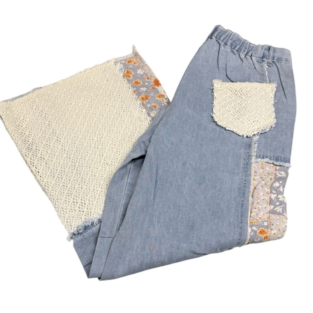 ONLY 1 LEFT! NO RESTOCK! POL Patchwork Detail Woven Twill Denim Pants Small - Picture 9 of 11